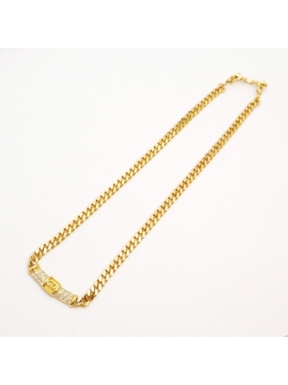 Dior Necklace CD Logo Gold Plated Line Stone - Picture 3 of 7